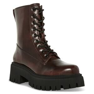 Madden Girl Women's Kknight Lace-Up Lug Sole Combat Booties Brown Ruboff, US 11
